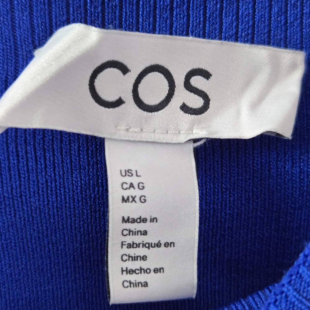 COS Large Cropped Knitted Mock-Neck Top Bright Blue Long-Sleeve Stretch - Picture 8 of 11